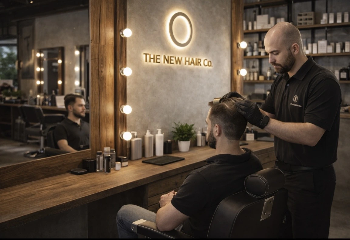 Expert stylist working on a client at The New Hair Co.